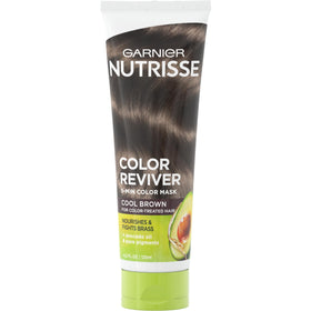 Garnier Nutrisse Color Reviver cool brown bottle for quick color refresh.