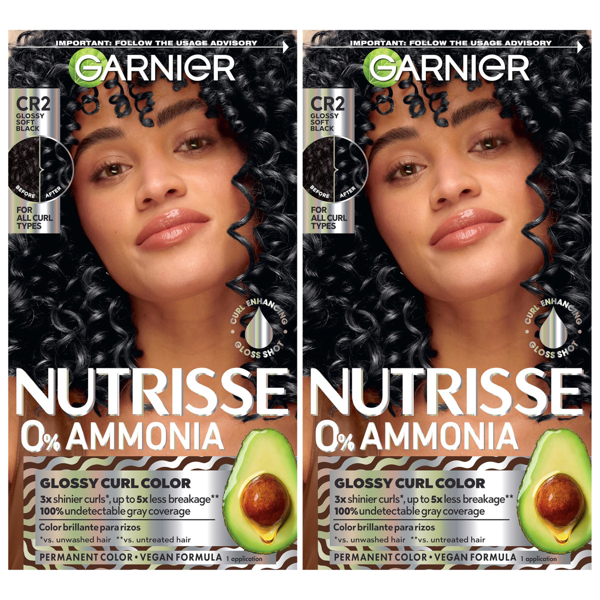 Garnier Nutrisse CR2 bottle showing curl-friendly formula for glossy color