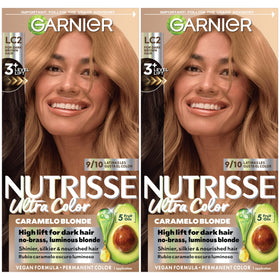 Garnier Nutrisse Ultra Color bottle and oil ampoule ready for even application and lasting shade.
