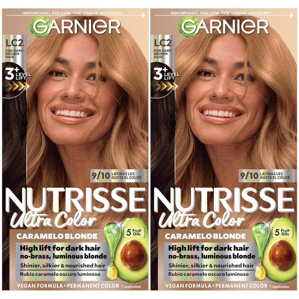 Garnier Nutrisse Ultra Color bottle and oil ampoule ready for even application and lasting shade.