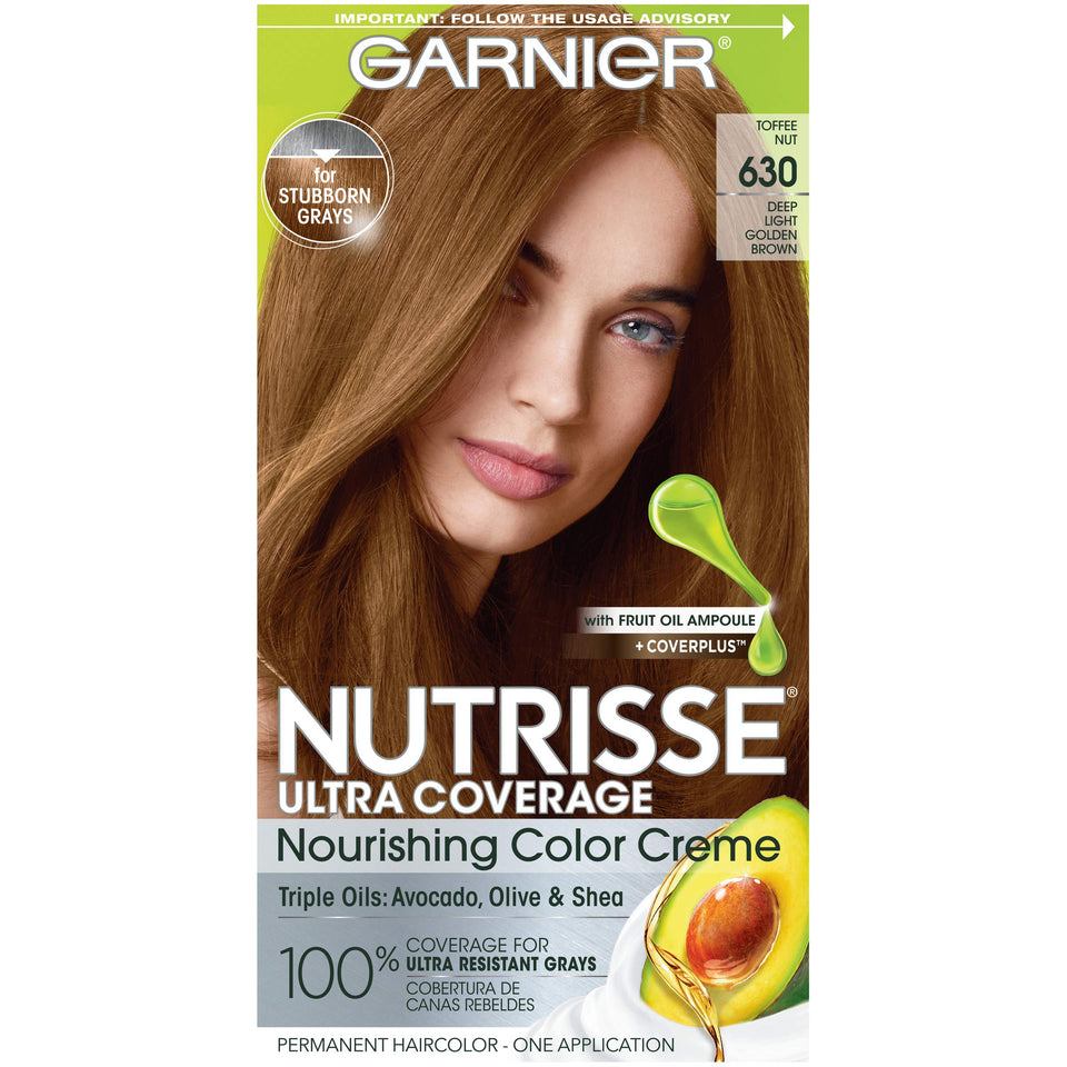 Garnier Nutrisse Ultra Coverage 630 packaging highlights at-home color solution