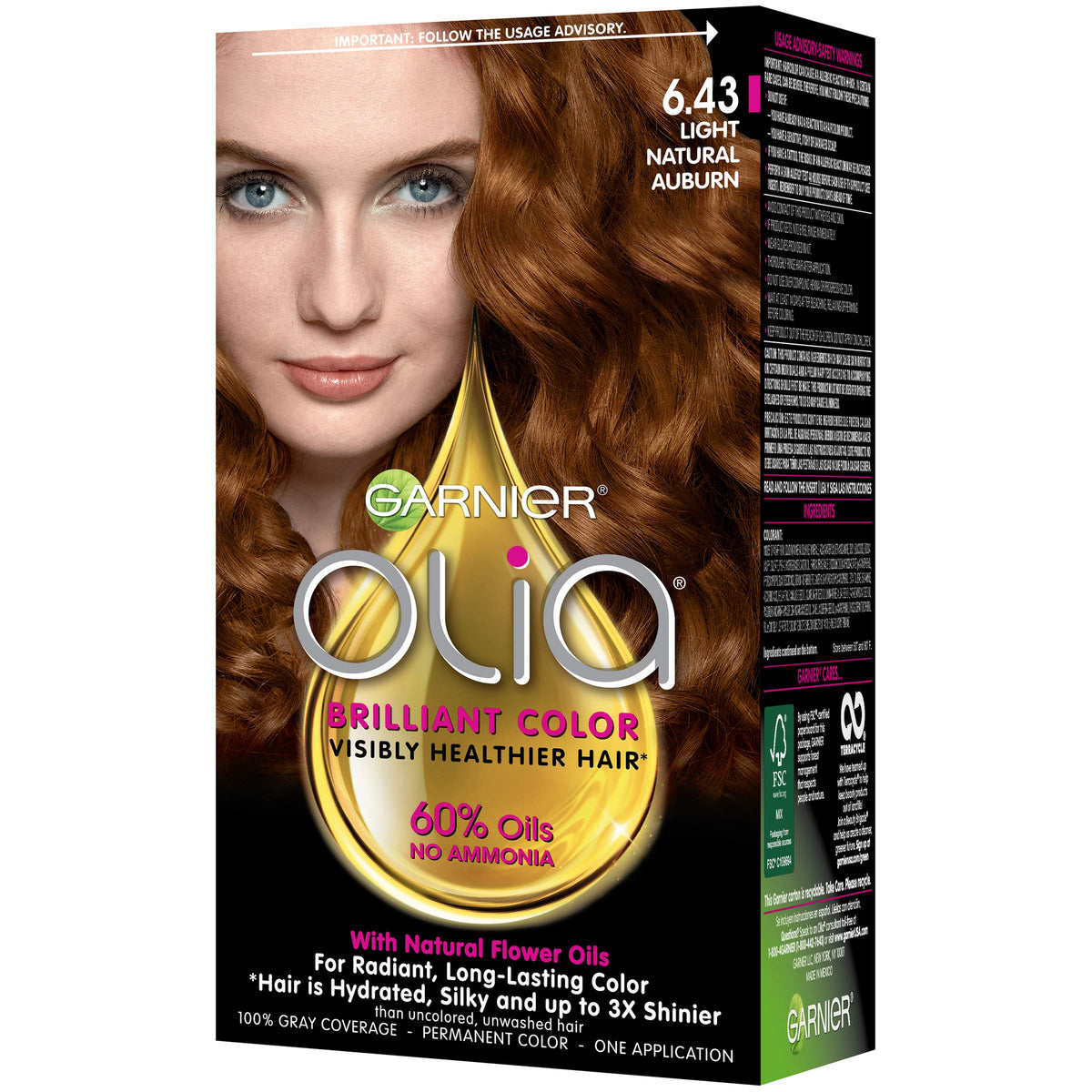Garnier Olia 60% oil blend saturates hair for long-lasting color