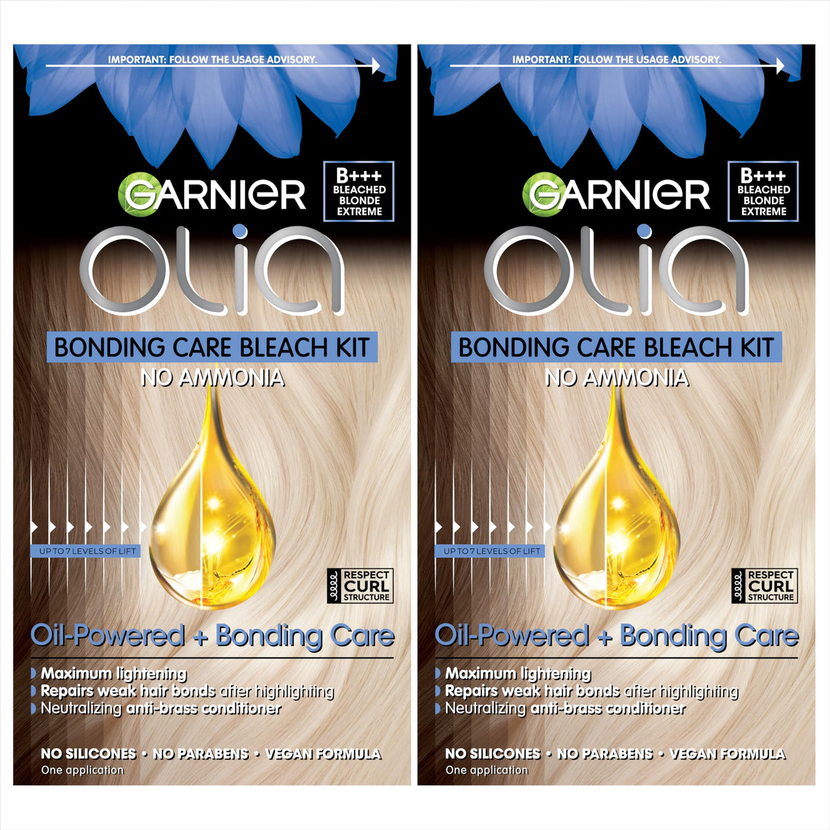 Garnier Olia ammonia-free color bottle with oil-powered formula for lasting vibrancy.
