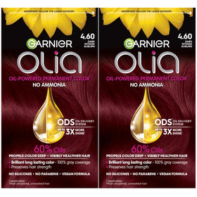 Garnier Olia application process shown for at-home color application and results