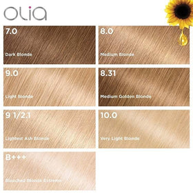 Garnier Olia application process shows roots-to-ends color application.