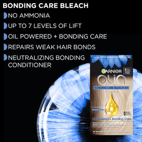 Garnier Olia bonding-care conditioner highlights bond repair and smoother hair after color.