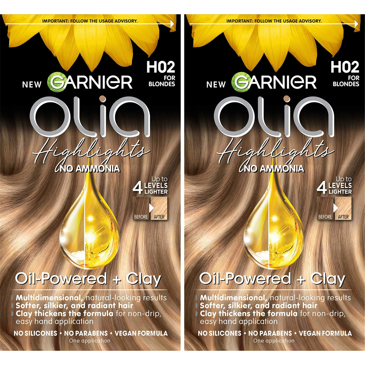 Garnier Olia lightening powder with kaolin clay for smooth, controlled highlights.