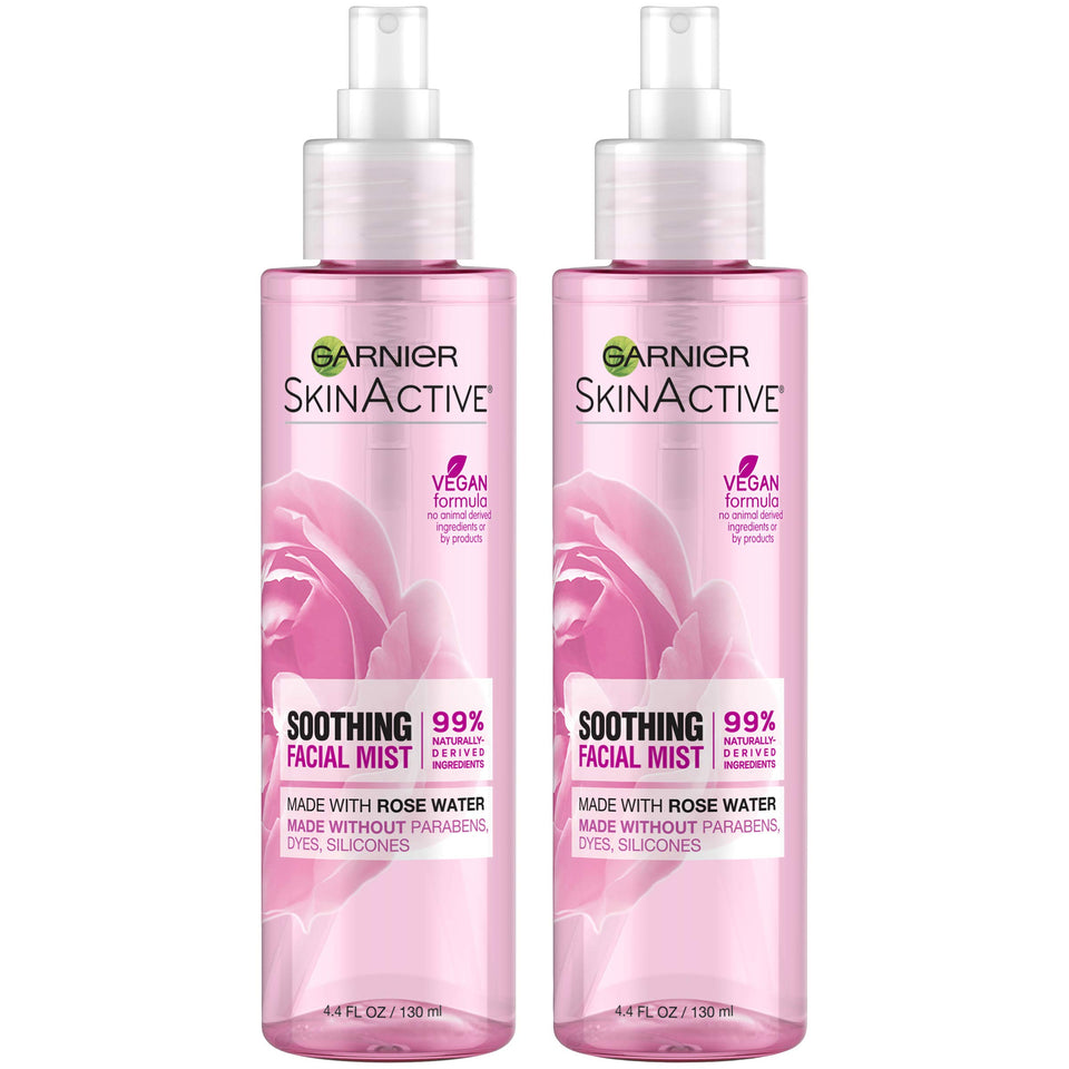 Garnier Rose Water Facial Mist bottle for instant hydration and refreshing feel.