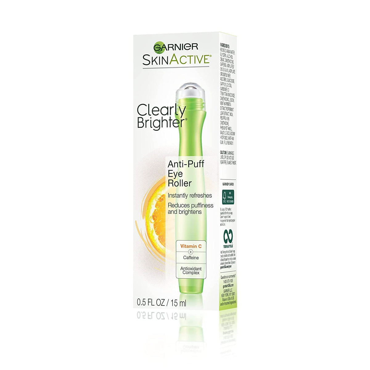 Garnier SkinActive Clearly Brighter Eye Roller stand-alone tube—suits nightly skincare routine.