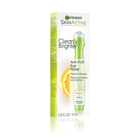 Garnier SkinActive Clearly Brighter Eye Roller under-eye use—soothing sensation and reduced darkness.