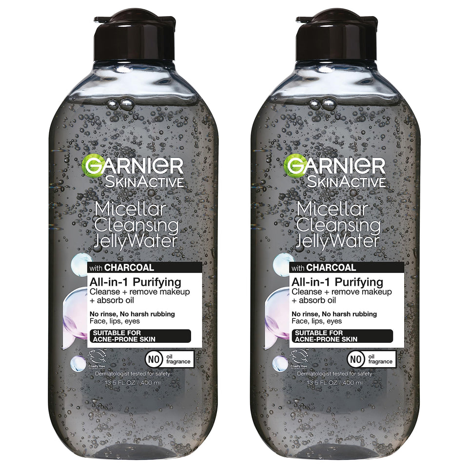 Garnier SkinActive Micellar Cleansing Jelly Water with Charcoal absorbs excess oil for a purified complexion.