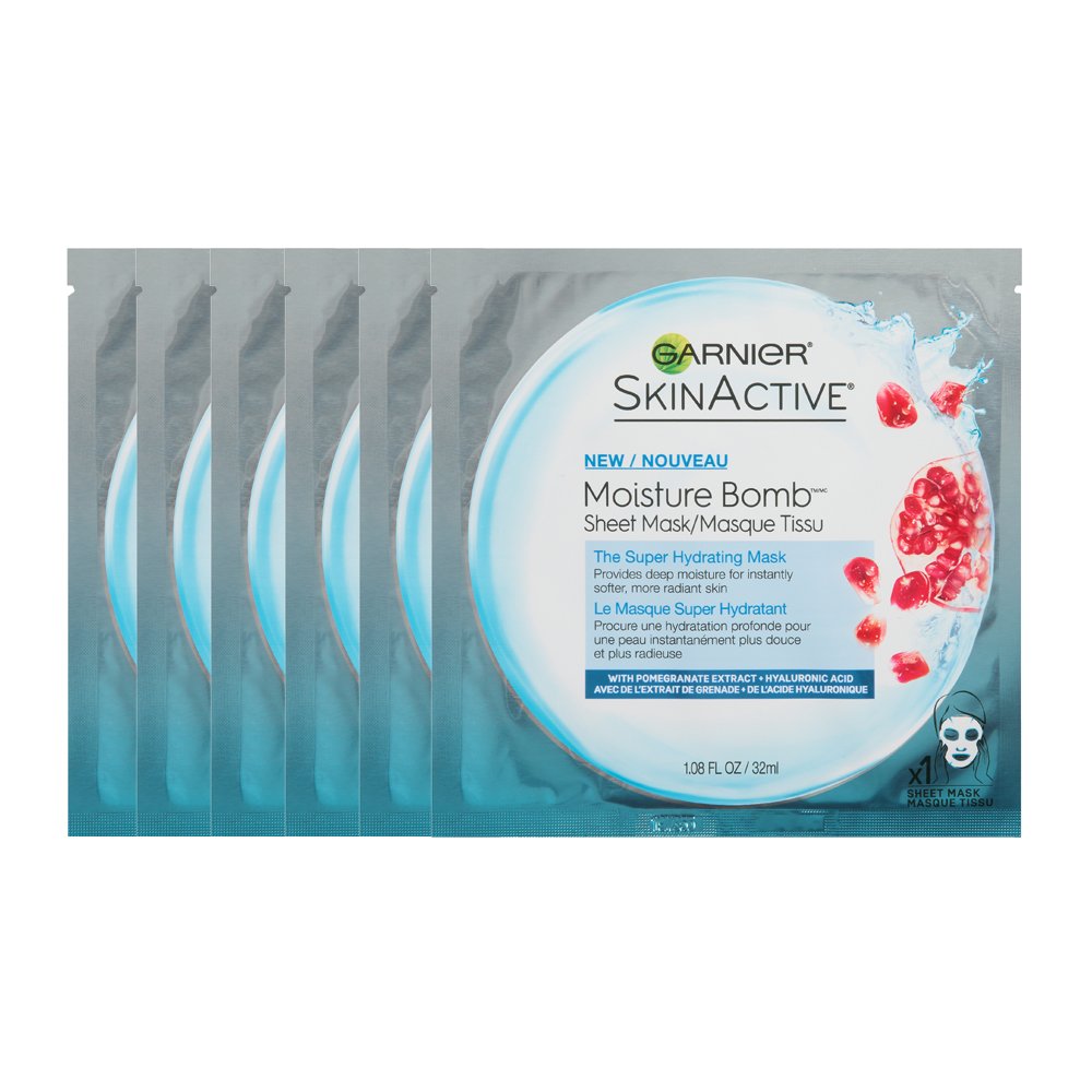 Garnier SkinActive six-pack mask packaging ready for at-home hydration