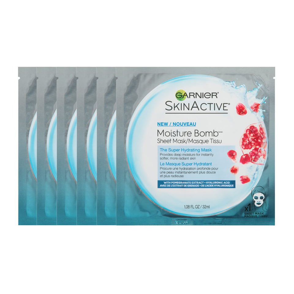 Garnier SkinActive six-pack mask packaging ready for at-home hydration