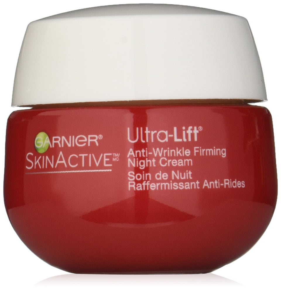 Garnier SkinActive Ultra-Lift night cream bottle for overnight hydration.