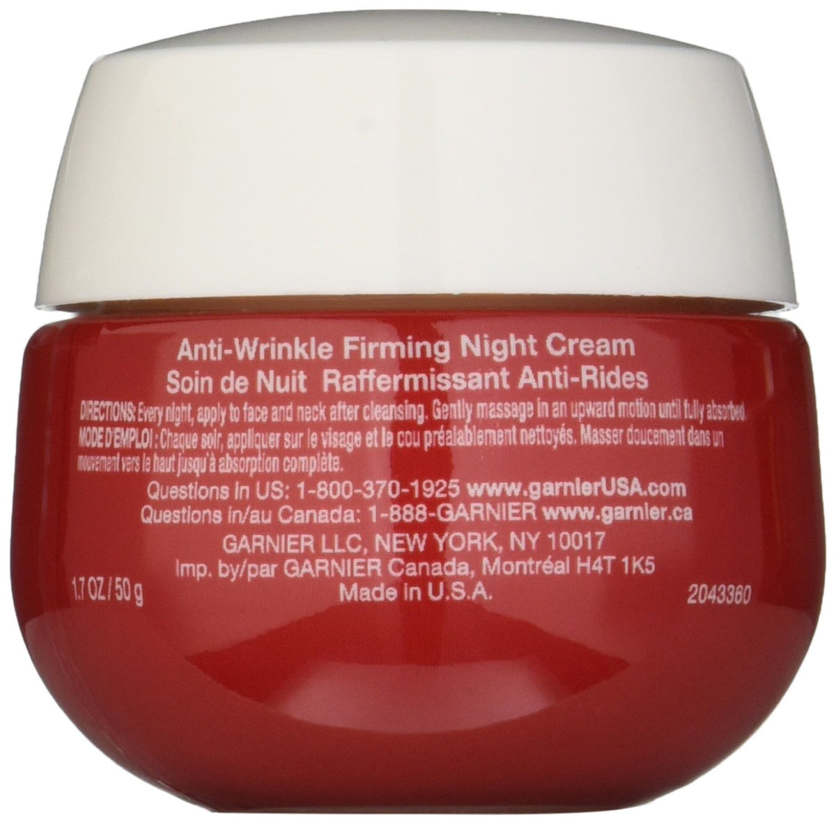 Garnier SkinActive Ultra-Lift night cream jar close-up highlighting firming benefits.