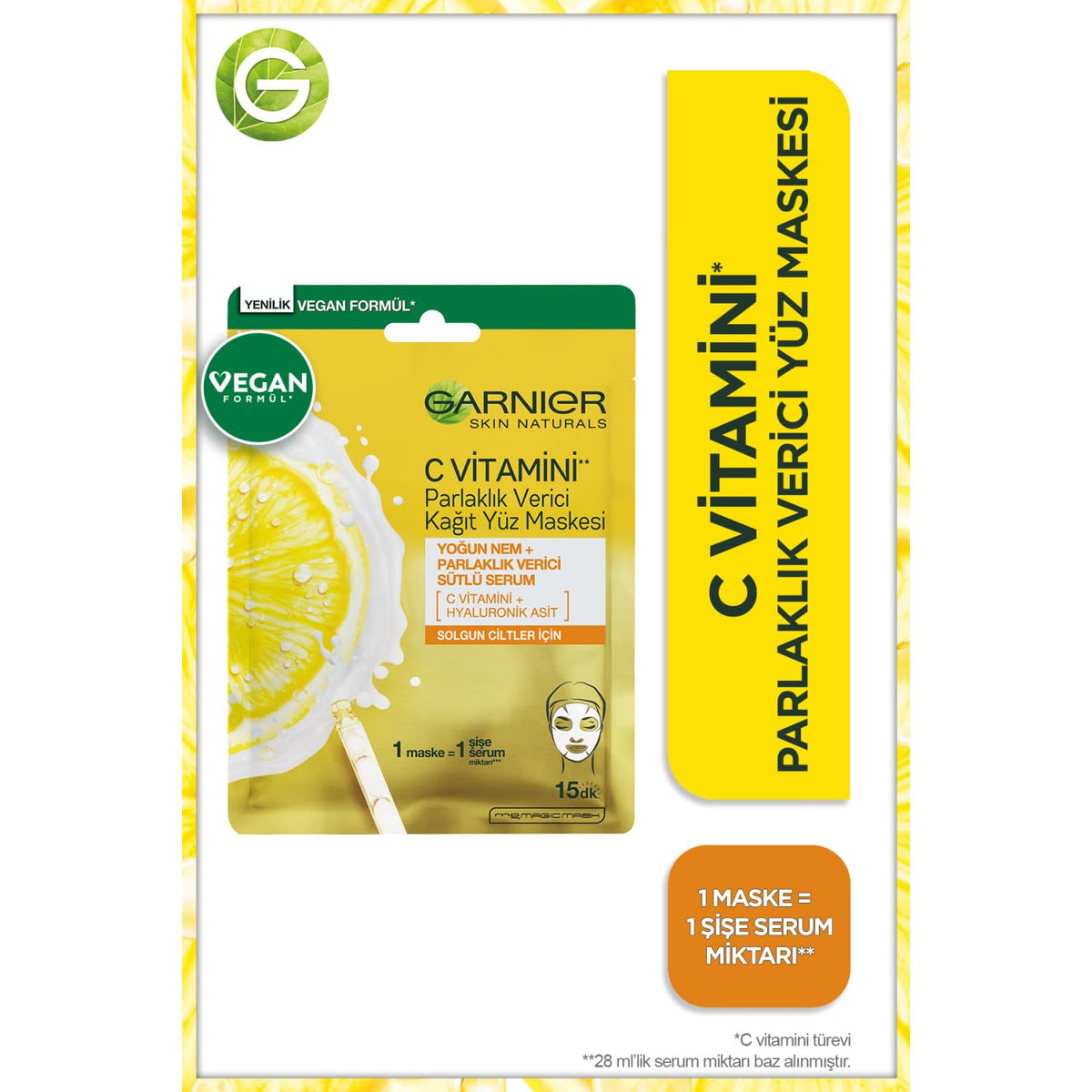 Garnier Vitamin C illustration showing brightening and even skin tone.