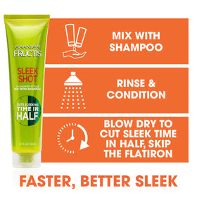 Garnier Fructis Sleek Shot in-Shower Styler with Shampoo 1:1 mixing for easy use.