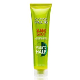 Garnier Fructis Sleek Shot in-Shower Styler bottle front view for quick, frizz-free styling.