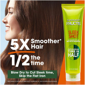 Garnier Fructis Sleek Shot in-Shower Styler applied during shower for faster styling.