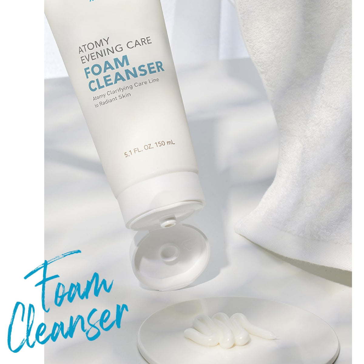 GASHINA STORY ATOMY Evening Care Foam Cleanser vanity setup for evening routine