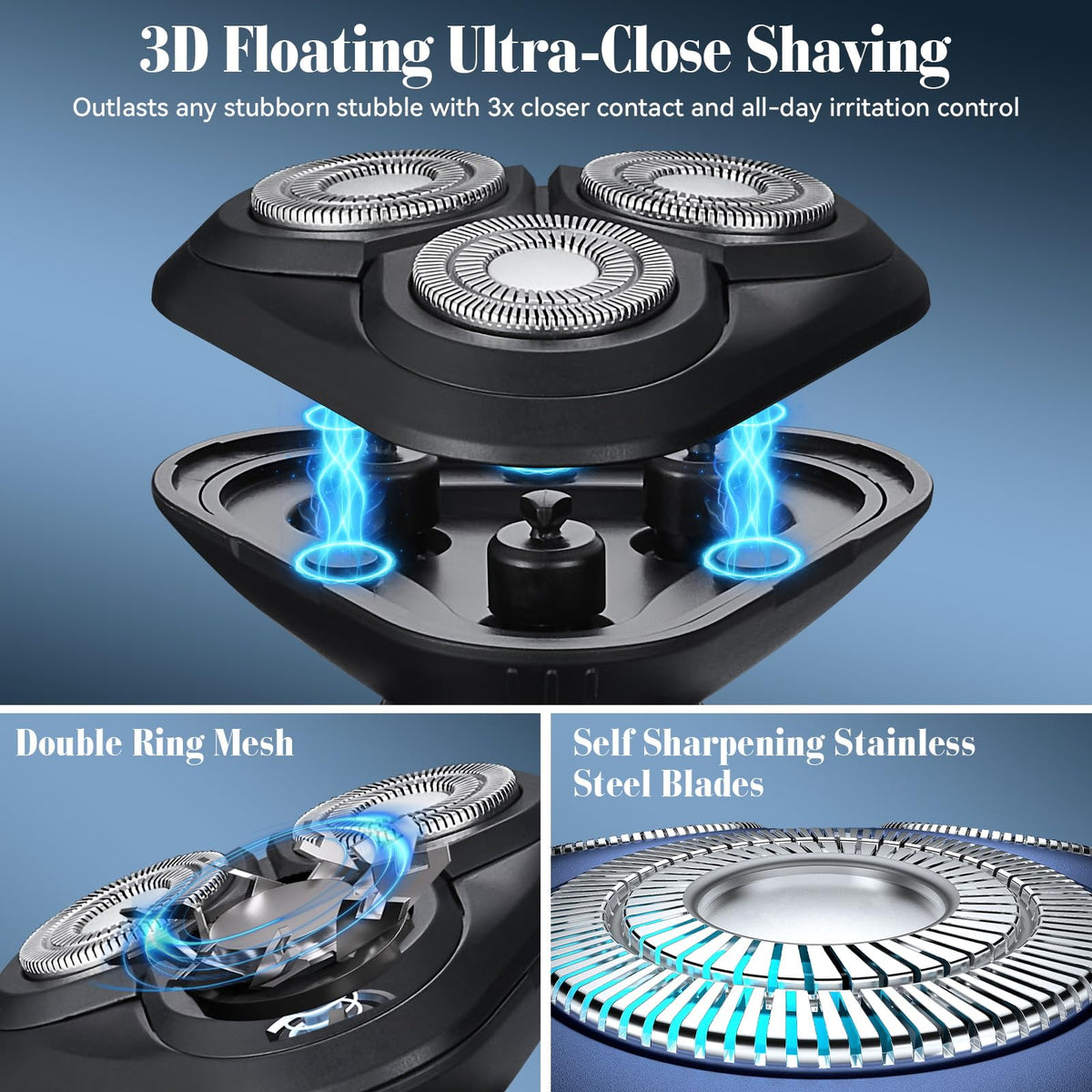 Gaurins 3D contour shaving captures hard-to-reach hairs for a clean finish