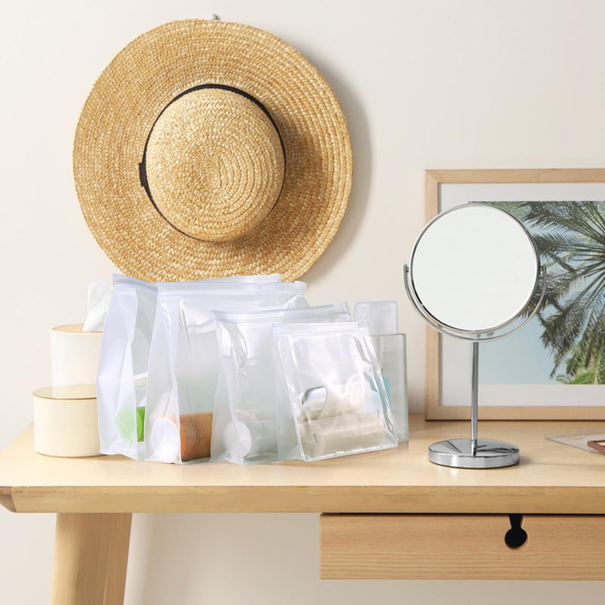 GAWBYET compact 5.9 x 5.1 inch bag fits easily in carry-ons.