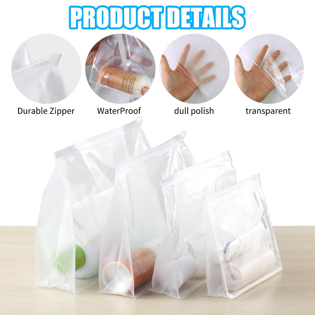 GAWBYET waterproof PVC cosmetic bag keeps contents protected on trips.