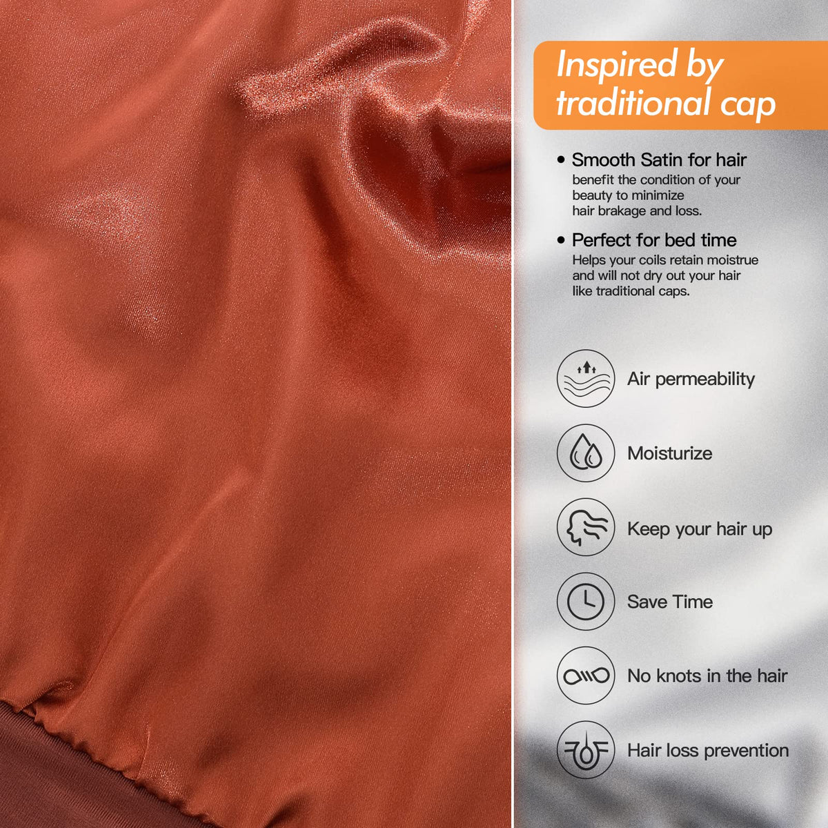 GB Selected Silk Satin Lining Bonnet — close-up, silky lining reduces hair friction and frizz.