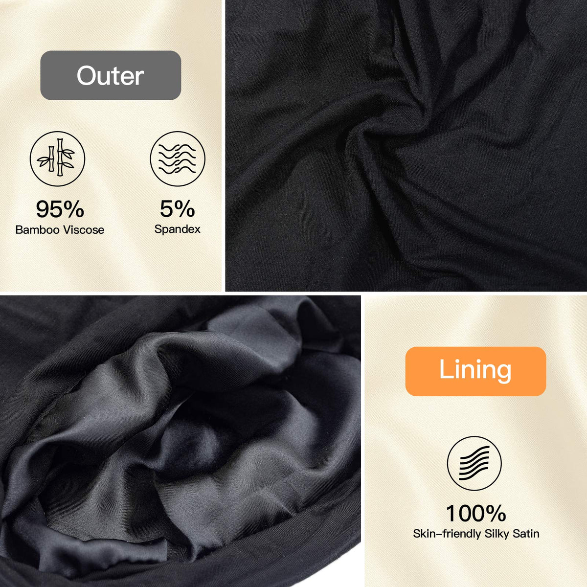 GB Selected bonnet with adjustable band demonstrates secure fit for all night wear