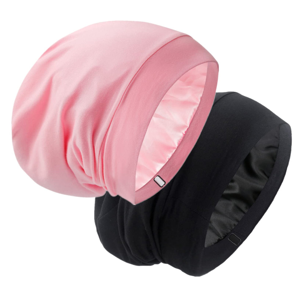 GB Selected silk satin lined bonnet sleep cap front view for gentle overnight hair protection