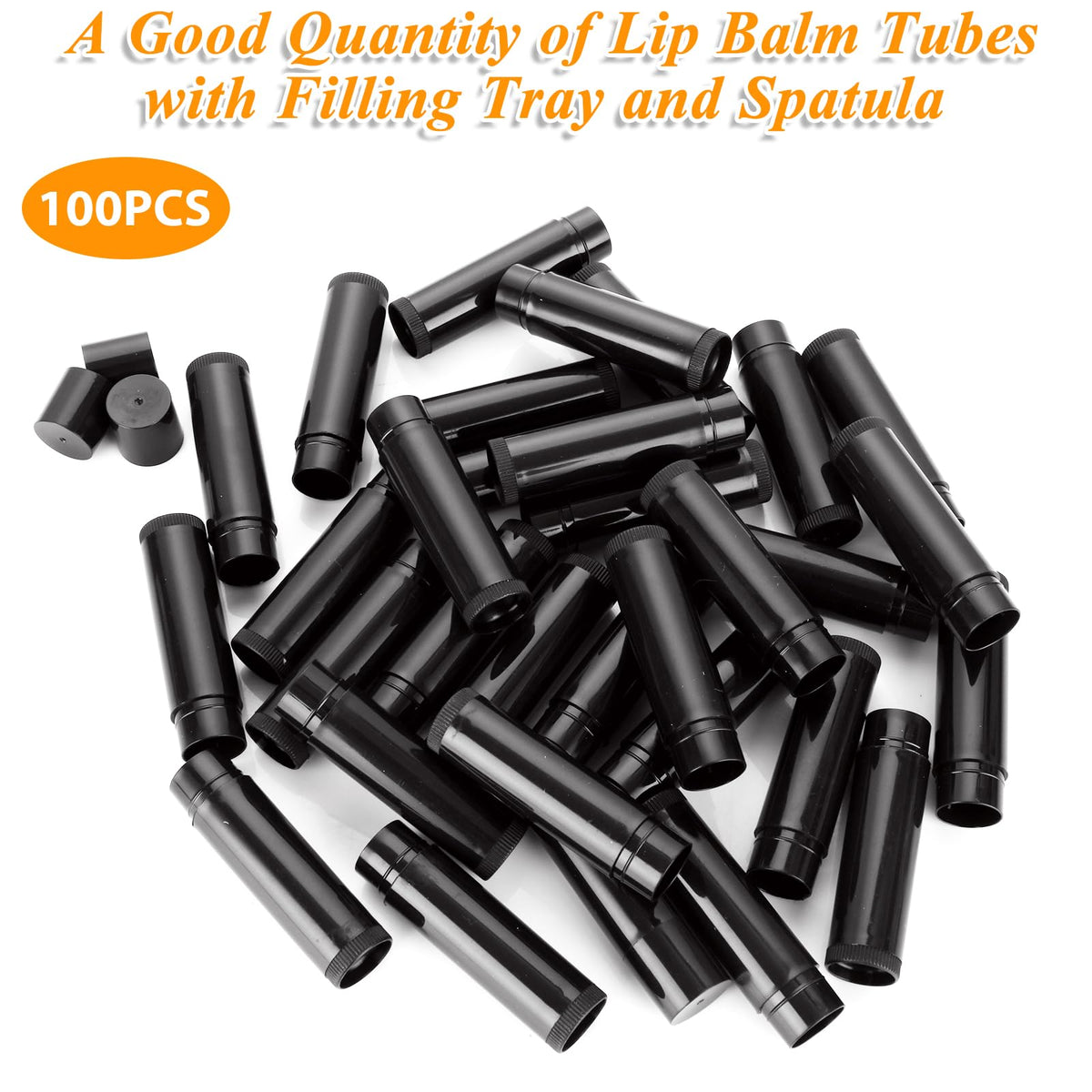 GBACHOOSE empty lip balm tubes close-up showing cap and lid.