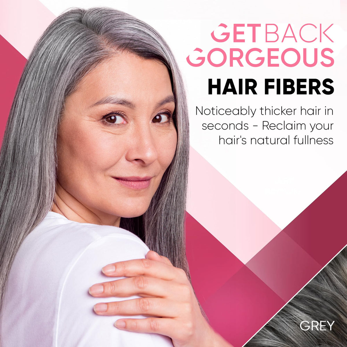 GBG Hair Fibers dispense action shows easy, mess-free application on thinning areas.