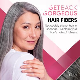 GBG Hair Fibers dispense action shows easy, mess-free application on thinning areas.