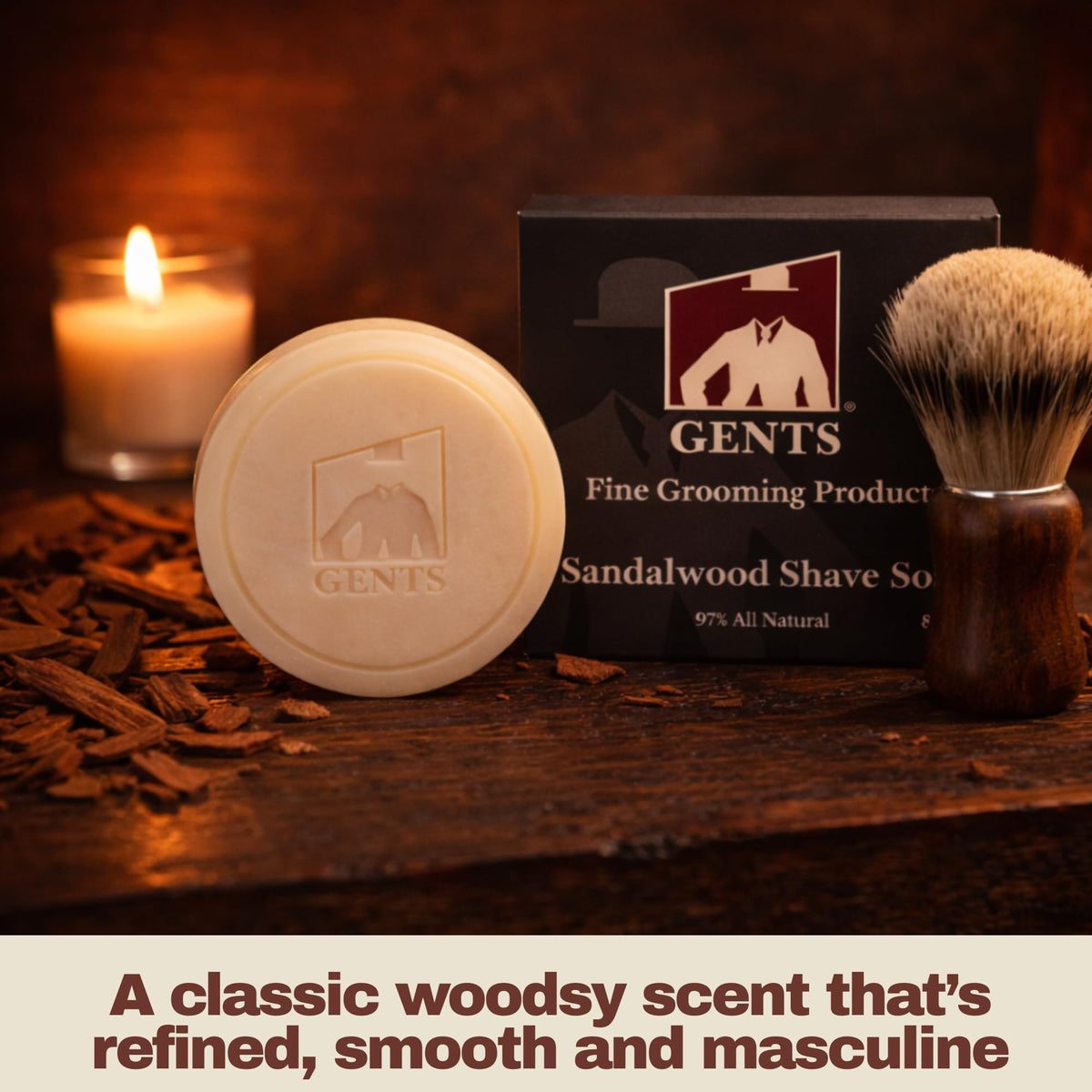 G.B.S GENTS Sandalwood shaving soap bar provides soothing lather for comfortable shave.