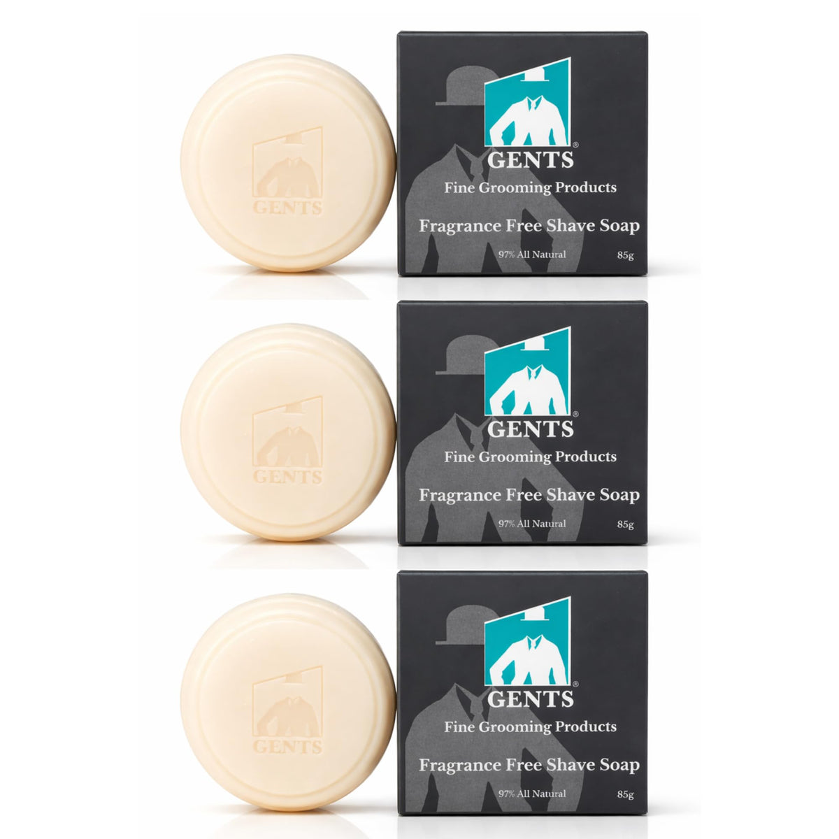 G.B.S GENTS shaving soap set with three bars creating a creamy lather for a smooth shave