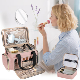GDNasist Large Makeup Bag brush compartment keeps brushes protected and tidy.