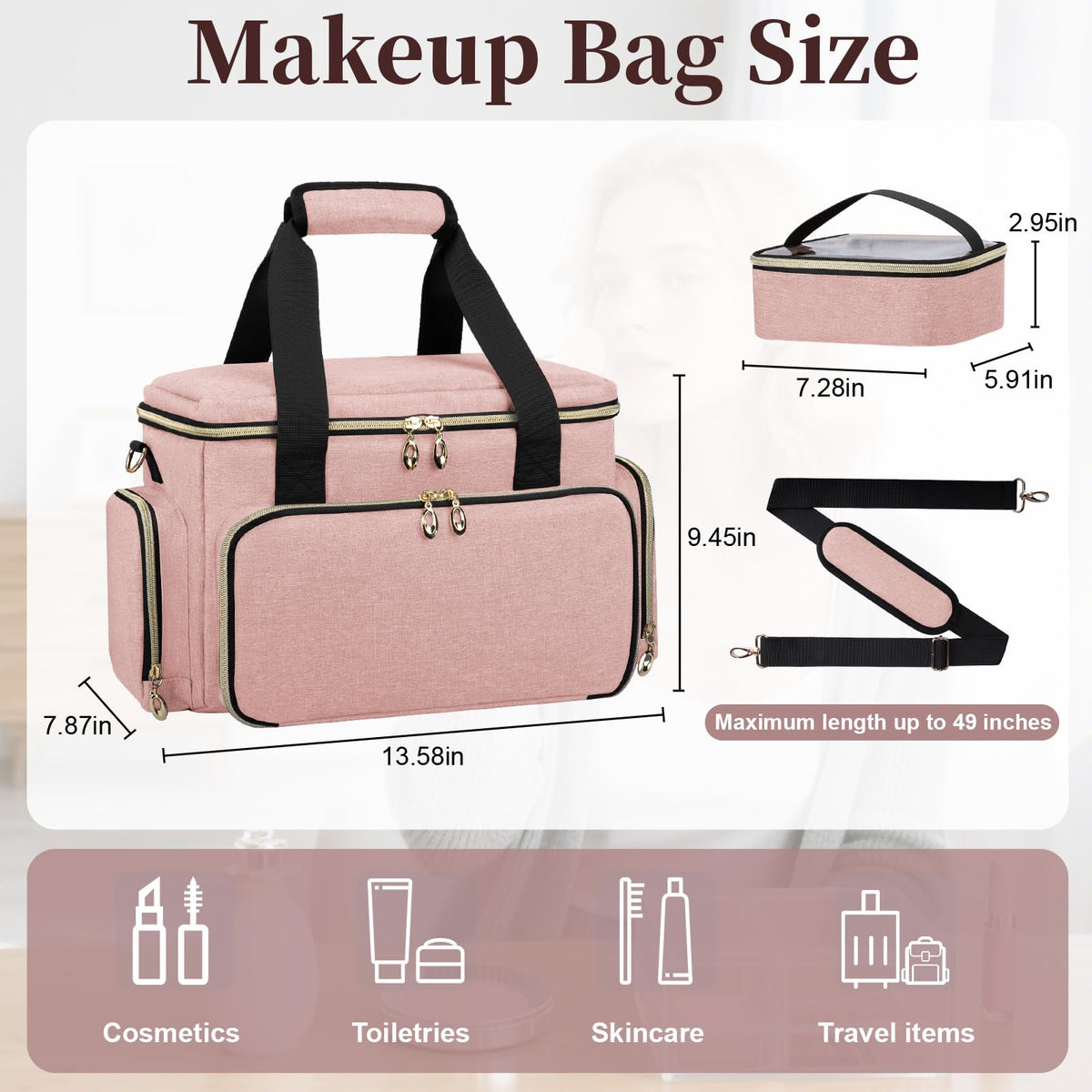 GDNasist Large Makeup Bag inside compartments showing organized storage for cosmetics and tools.