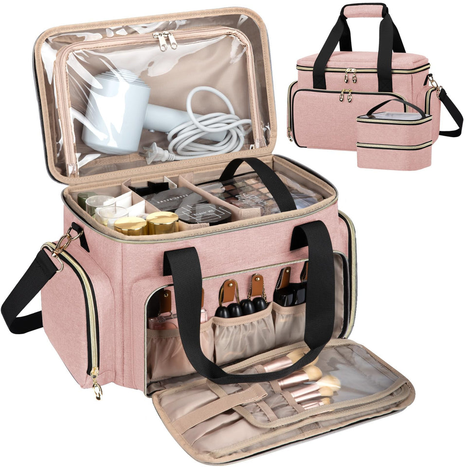 GDNasist Large Makeup Bag open-top view, easy access to cosmetics on the go.