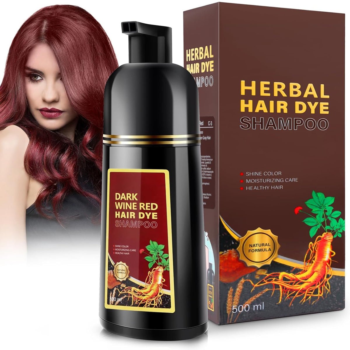 GDRFNP dark wine red hair dye shampoo bottle for easy at-home color and gray coverage
