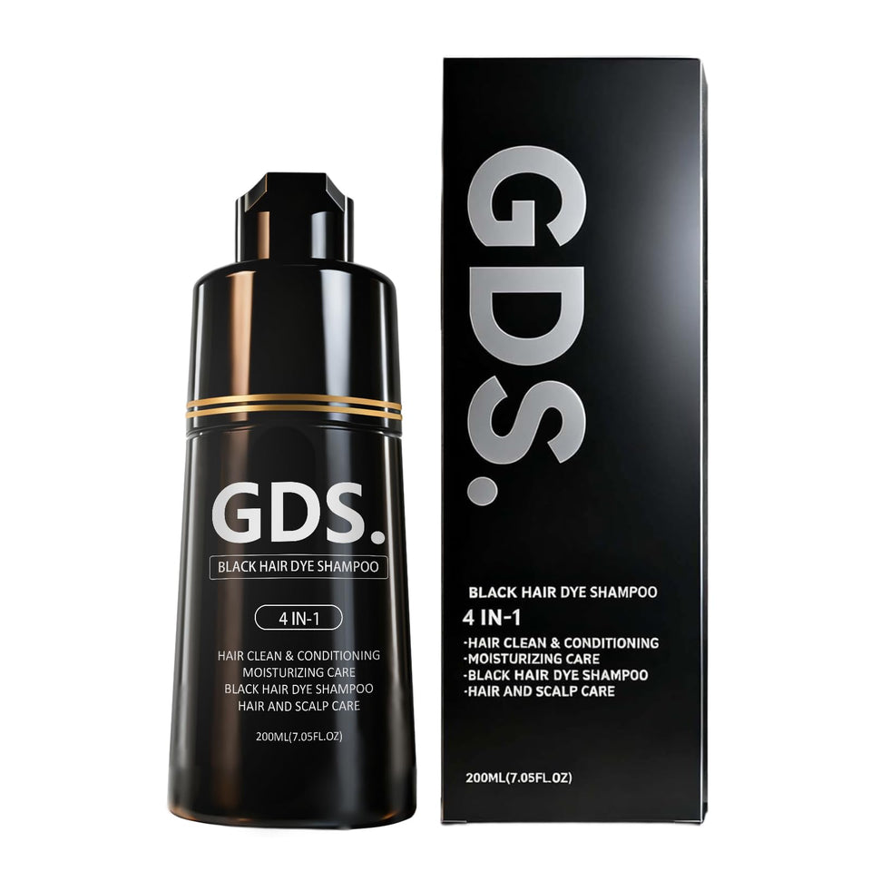GDS Hair Dye Shampoo bottle front with 4-in-1 color and conditioning.