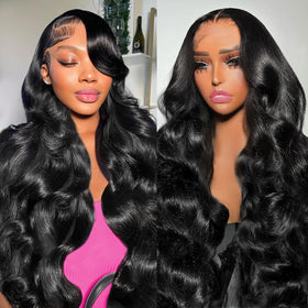 Gearina 13x6 body wave wig in natural black, 24 inch length for versatile styling.