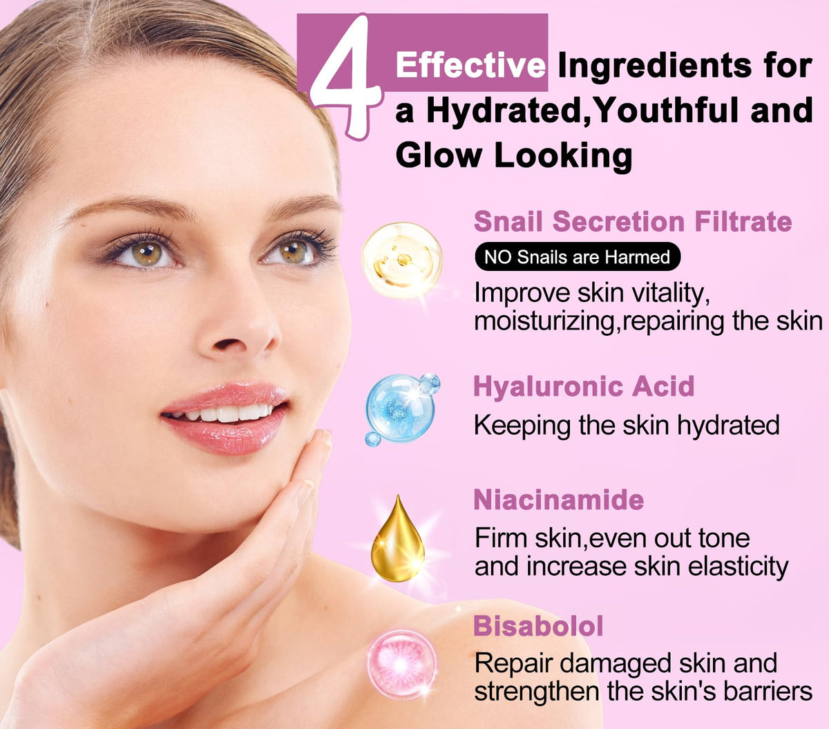 Gebeaty snail mucin toner bottle highlighting hydrating toning benefits.
