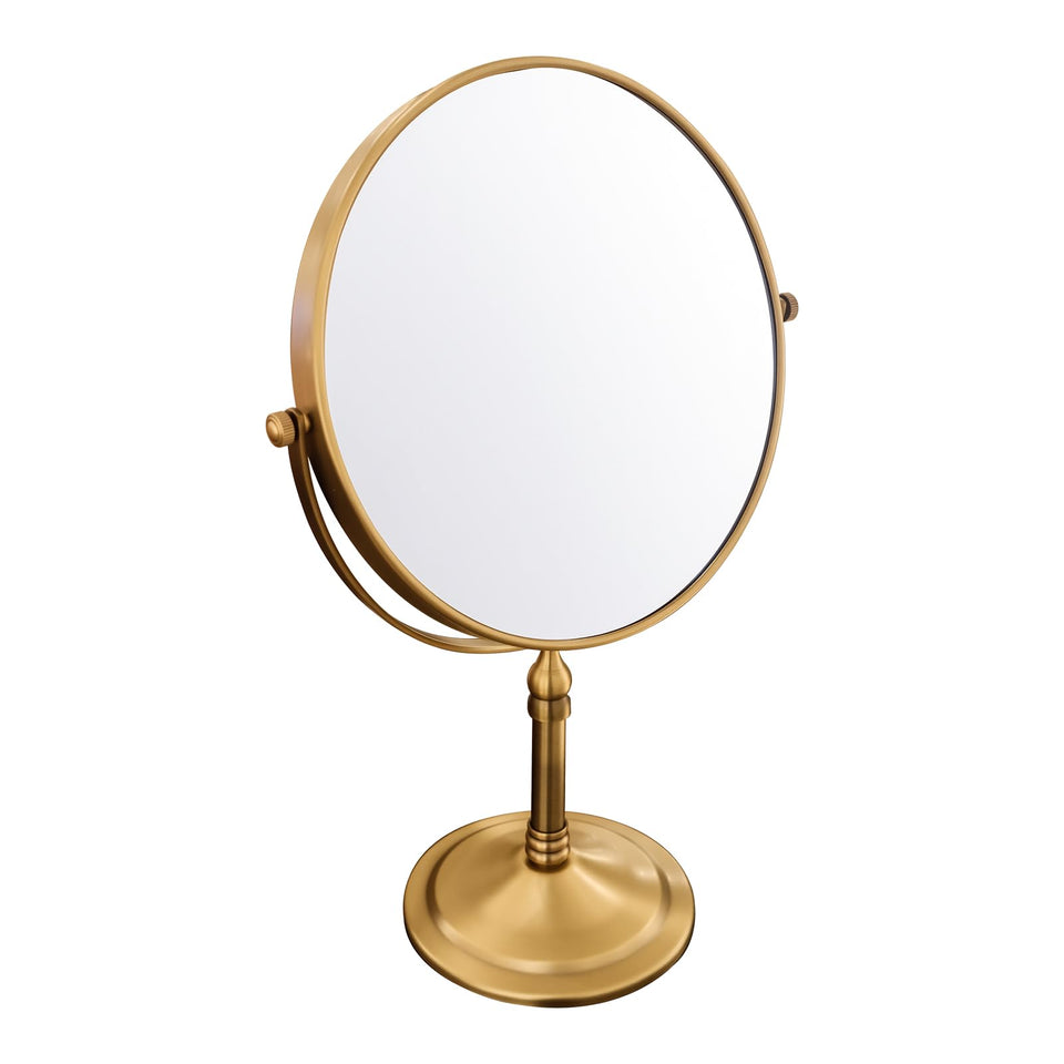 Gecious antique brass makeup mirror with 1x/10x magnification for full-face view