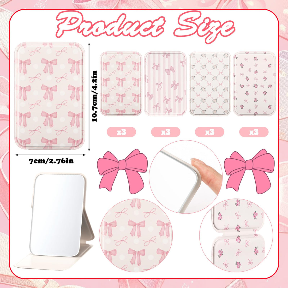 Geelin pocket-size mirror 4.1 x 2.8 inches for easy carry.