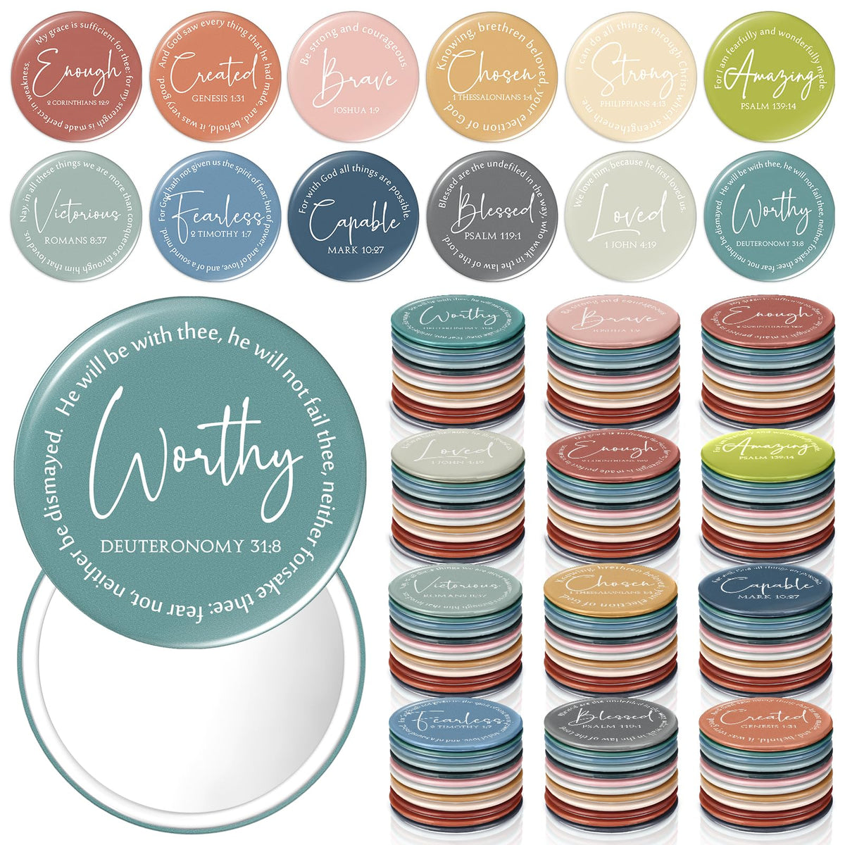 Geelin Bible-verse mirror set with 12 designs, ideal for gifting and daily use.