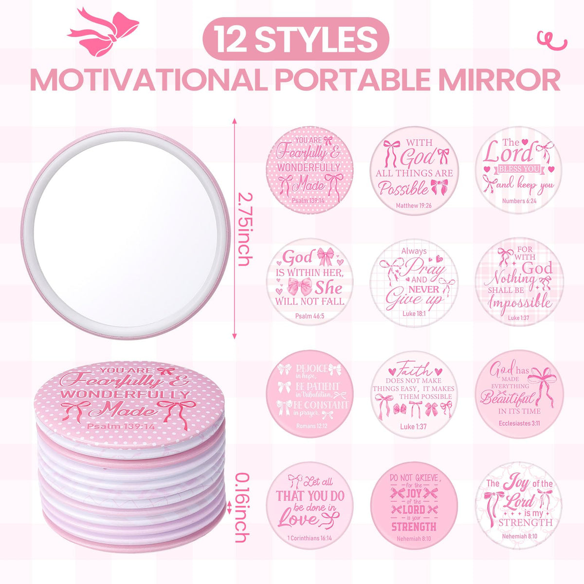 Geelin Bible verse makeup mirror compact, portable for quick touch-ups.
