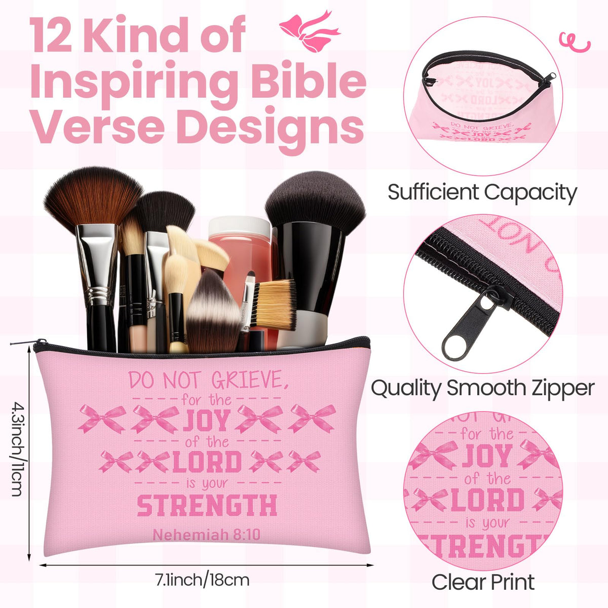 Geelin canvas makeup bag with smooth zipper, durable everyday essential.