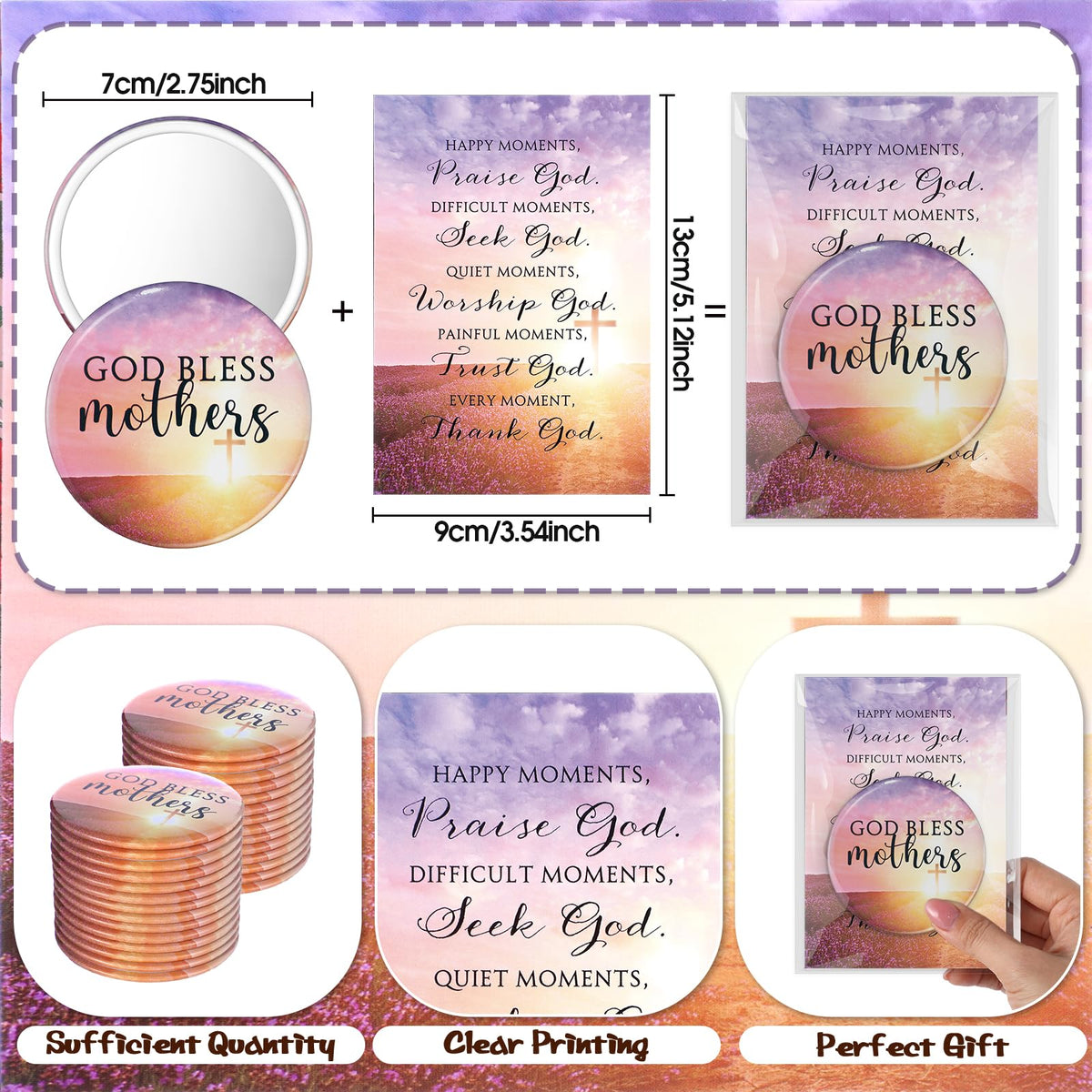Geelin prayer card included with the mirror, inspiring daily reflection