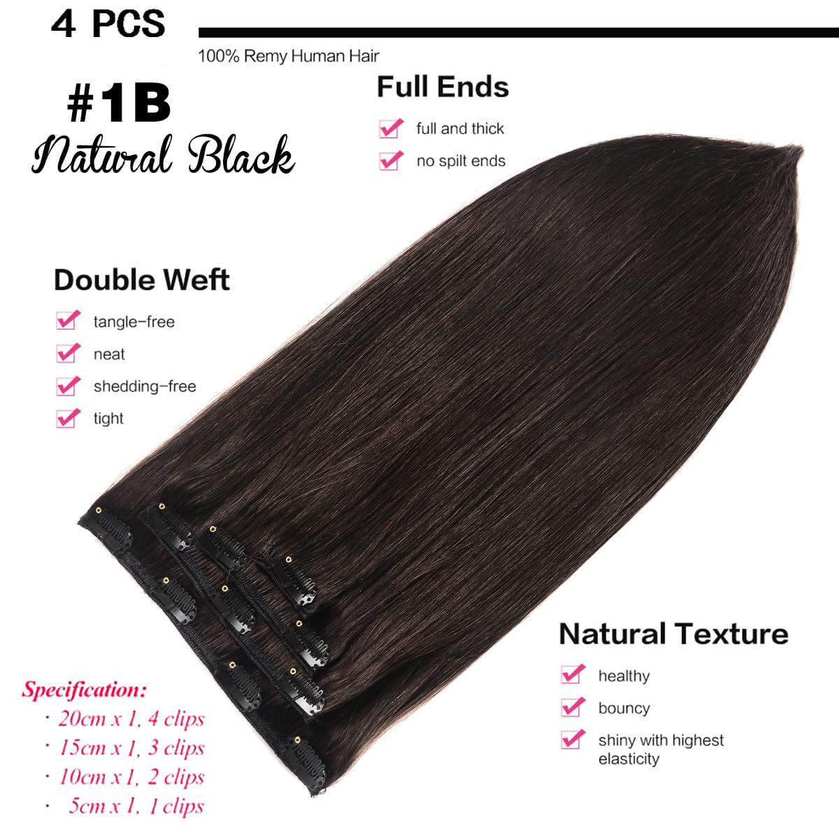 GEELOOK natural black 1B clip-ins blend seamlessly with length and shine.