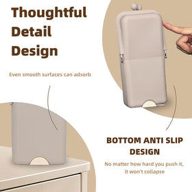 Geelraqaly anti-slip base keeps the makeup bag upright on a desk.